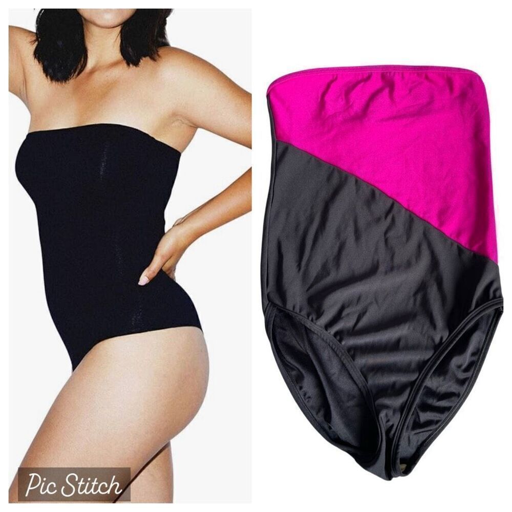 EUC! American Apparel Black Fuchsia Strapless Bodysuit - Size Medium